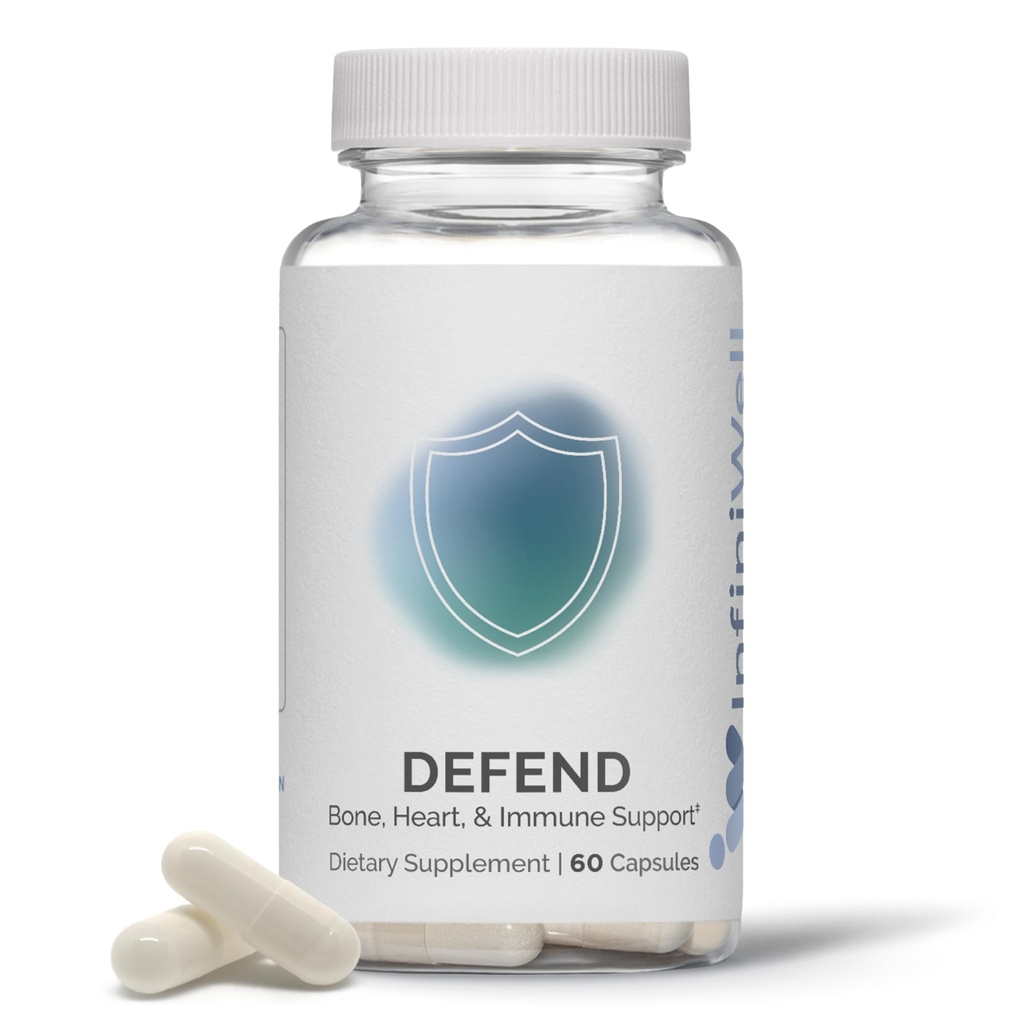 InfiniWell Defend Bone & Immune Support Supplement - Vitamin A, D3 & K2 Supplement - Bioavailable Ingredients in Active Nutrient Forms - Aid Bone Strength, Heart Health & More (60 kapslar)