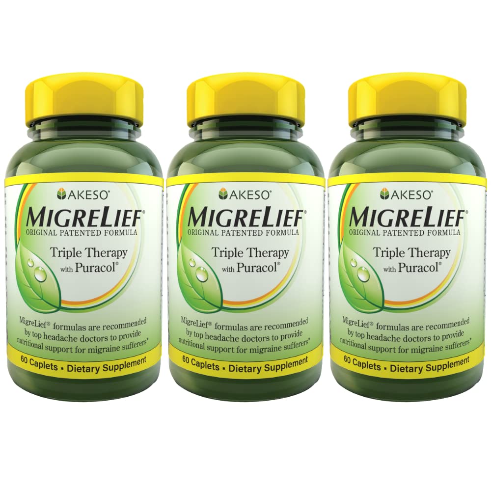 MigreLief Original Formel Triple Therapy med Puracol, 60 Count (Pack of 3)