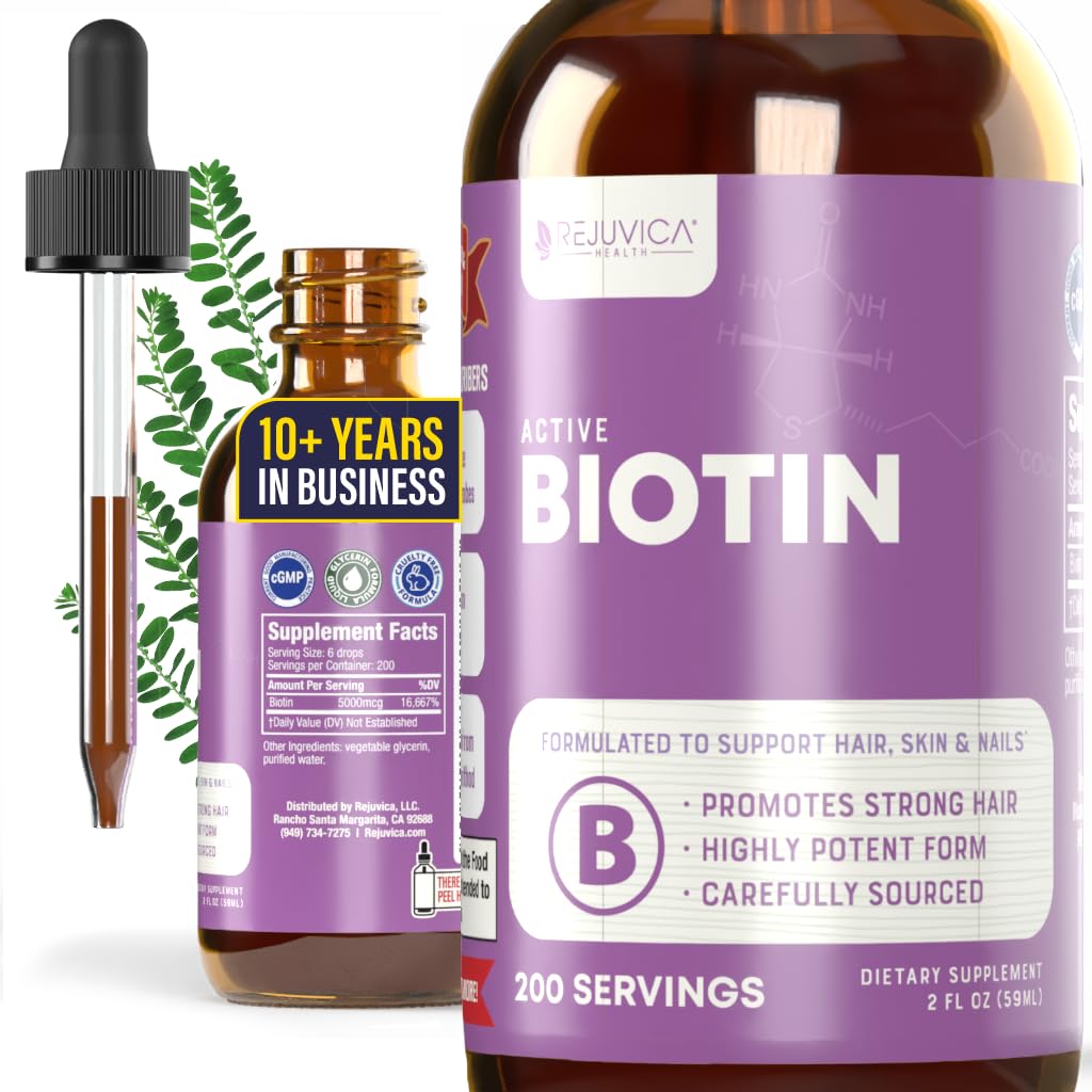 Rejuvica Health Active Biotin - Advanced Liquid Biotin täydennysosa - 5000 mcg Tuki hiukset iho ja kynnet