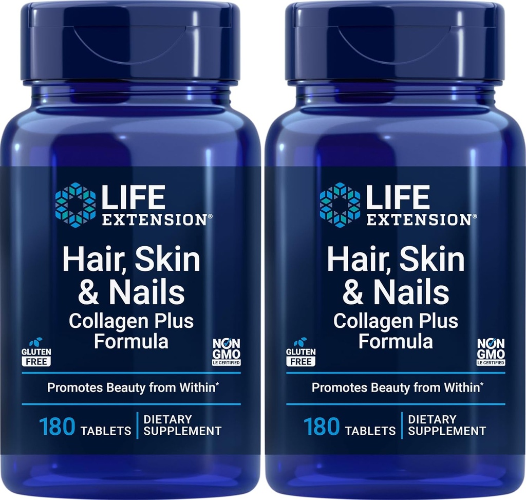 Life Extension Hiukset, iho ja kynnet Collagen Plus Formula, 180 tablettia (pakkaus 2)