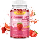B12-vitamiini Naiset ja miehet, 5000 mcg Metyyli B12 -kumit B6-vitamiinilla, D3-raudalla, Folaatti aikuisille, tukee energiaa ja aineenvaihduntaa Boost, mieliala, immuuni- ja hermosto, sokeriton mansikka