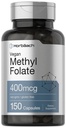 Horbäach Methyl Folate 400 mcg | 150 Vegan Capsules | Non-GMO, Gluten Free | Kosttillskott