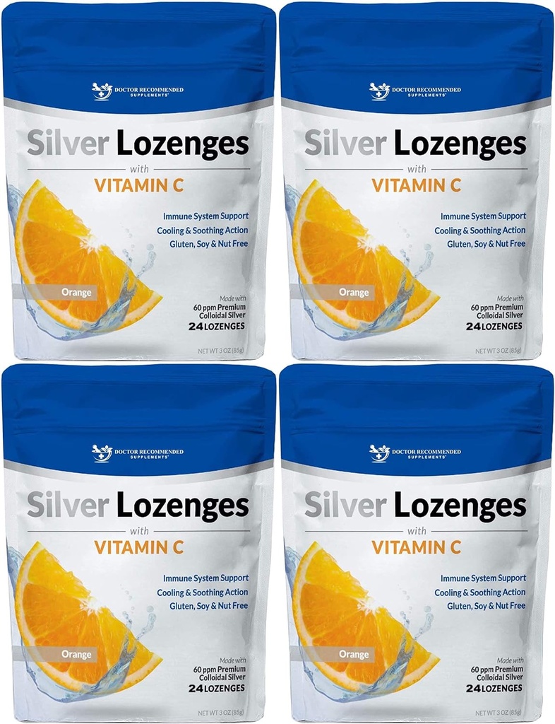 Hopea Lozenges kanssa C-vitamiini - Premium Nano Hopea 60 PPM Kolloidinen hopea, orgaaninen hunaja ja C-vitamiini Mineraali Supplement Drops tukea Immuuneja, Soothe Yskän & Kurkku - pakkaus 4
