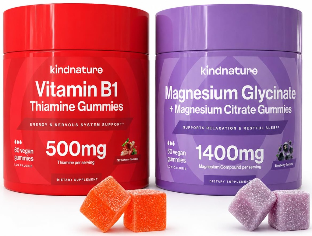 KINDNATURE Power Duo: Magnesium & B1-vitamiini Gummies Bundle 