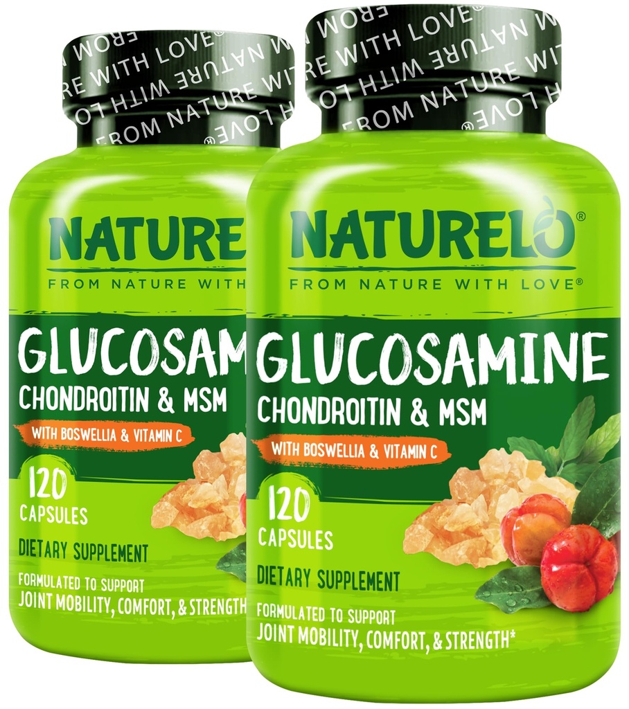 NATURALO Glukosamiini Chondroitin MSM kanssa Boswellia ja C-vitamiini - täydentää yhteinen mukavuus, liikkuvuus, ja vahvuus - 120 kapselia (paketti 2)