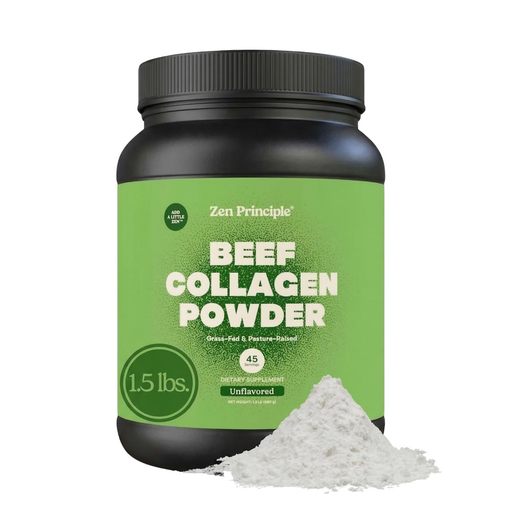 Zen Periaate Grass-Fed Agglomerated Hydrolysed Collagen Peptides 1,5 lb. Anti-aging proteiinijauhe terveille hiuksille, iho, nivelet. Paleo Friendly, GMO ja gluteeniton, pastöroitu nauta.