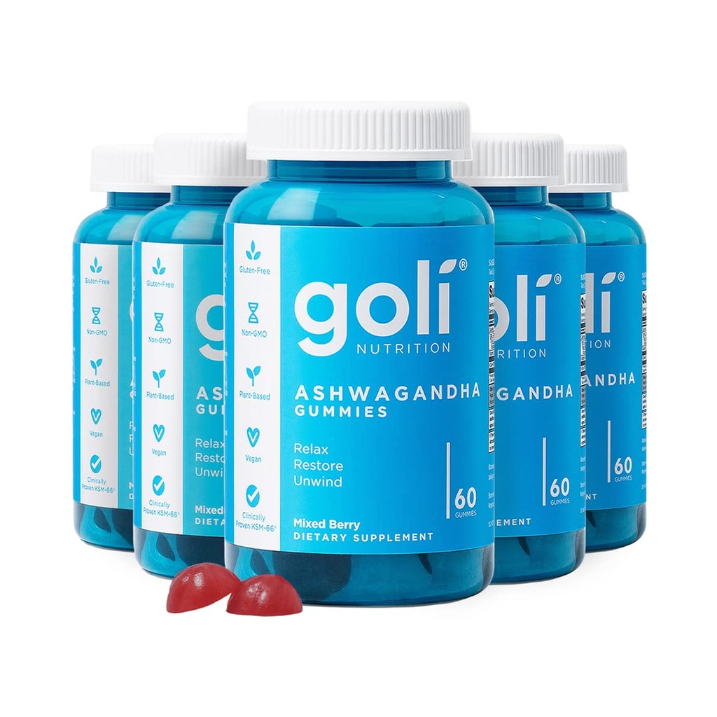 Goli Ashwagandha & D-vitamiini Gummy - 300 Count - Mixed Berry, KSM-66, Vegaani, kasvipohjaiset, ei-muuntogeeniset, gluteeniton & liivate vapaa rentoutua. Palauta. Purkaminen, 5 kpl pakkaus
