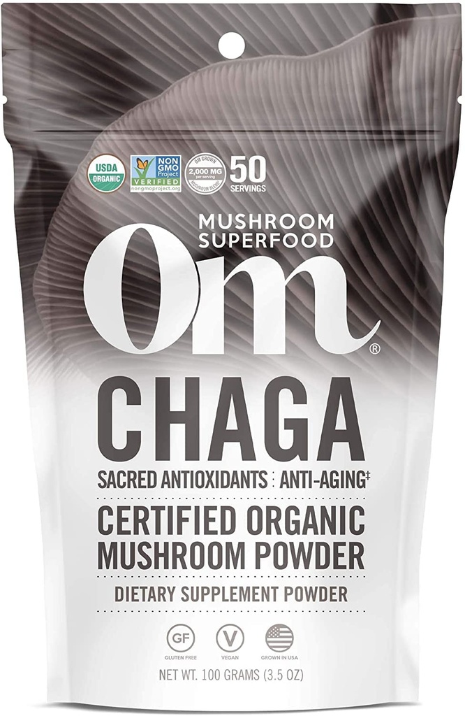 Om Sieni Superfood Chaga Organic Mushroom Powder, 3,5 Ounce, 50 tarjoilua, US Aikuinen, Pyhiä antioksidantteja & Immuuni tuki, Superfood sieni täydentää