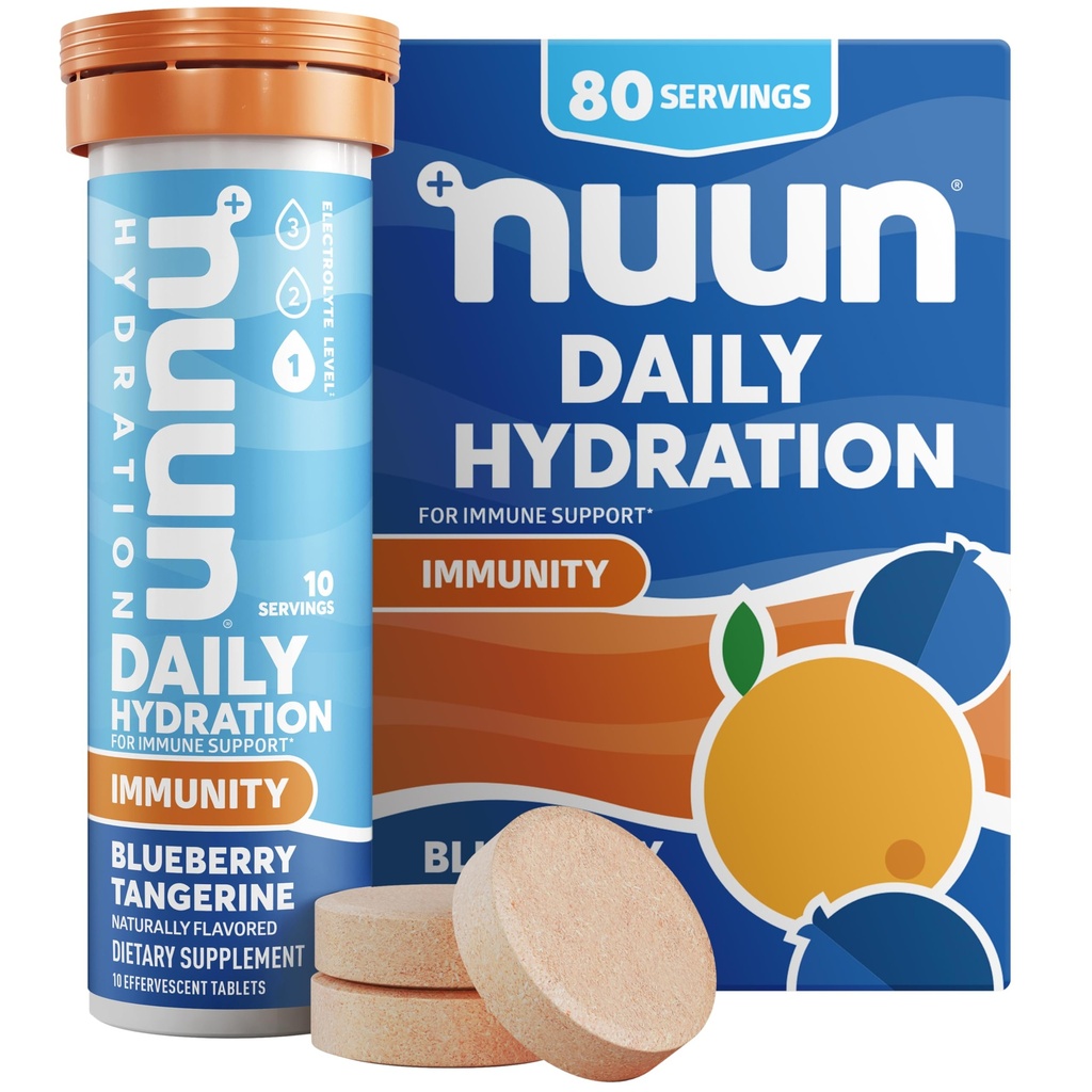 Nuun Immunity Electrolyte tabletter med vitamin D, C, E, & A, Ginger, Elderberry, Magnesium & 4 Övriga Essential Electrolytes, Vegan, Blueberry Tangerine, 8 Pack (80 portioner Total)