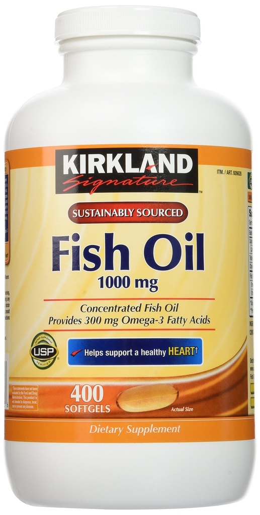 Kirkland Signature Natural Fish Oil Concentrate med Omega-3 Fatty Acids - 400 Softgels (Pack of 2)