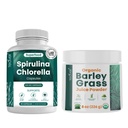 Teaveli Spirulina ja Klorella-kapselit ja Orgaic Barley Grass Juice Powder Bundle