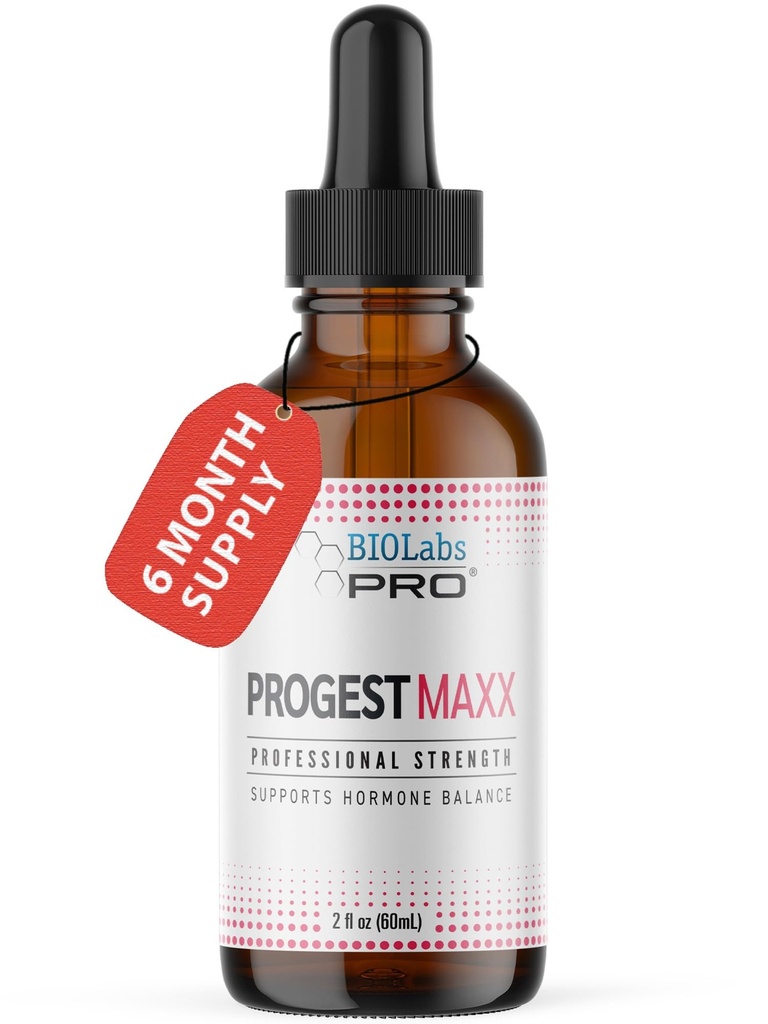Progest MAXX Progesteron Oil, Natural Bioidentical Progesteron för kvinnor, Hot Flashes & Menopause Support, 2oz Bottle - Sex månaders leverans