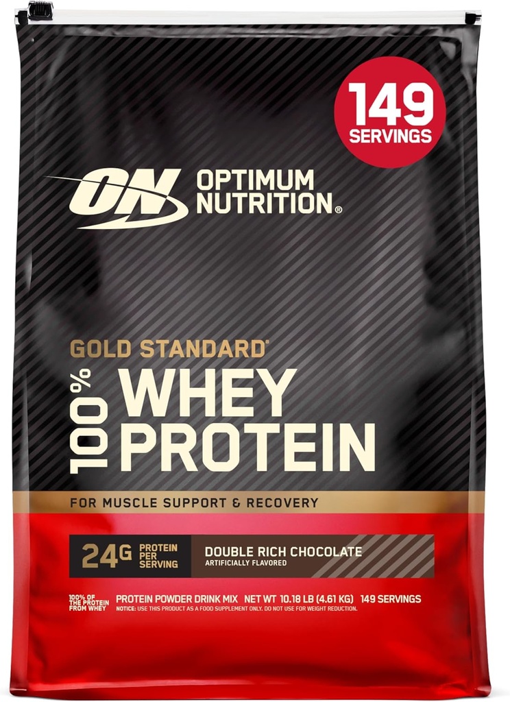 Optimum Nutrition Gold Standard 100% Whey Protein Powder, Double Rich Chocolate 10 punta (Packaging May Vary)