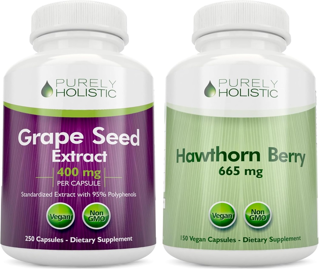 Rent Holistic Grape Seed Extract 400mg + Hawthorn Berry 665mg Bundle - 400 Vegan kapslar - Made in USA