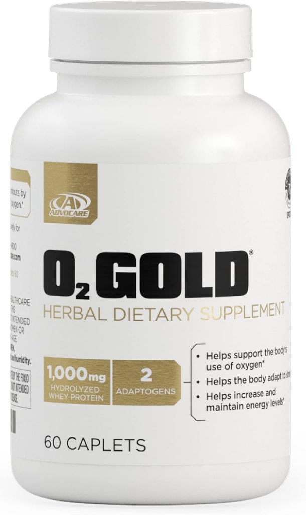 AdvoCare O2 kulta - veren happilisä Rhodiola Rosea Root & Hydrolysed Heraproteiini - Tukee energiaa* - 60 Caplets