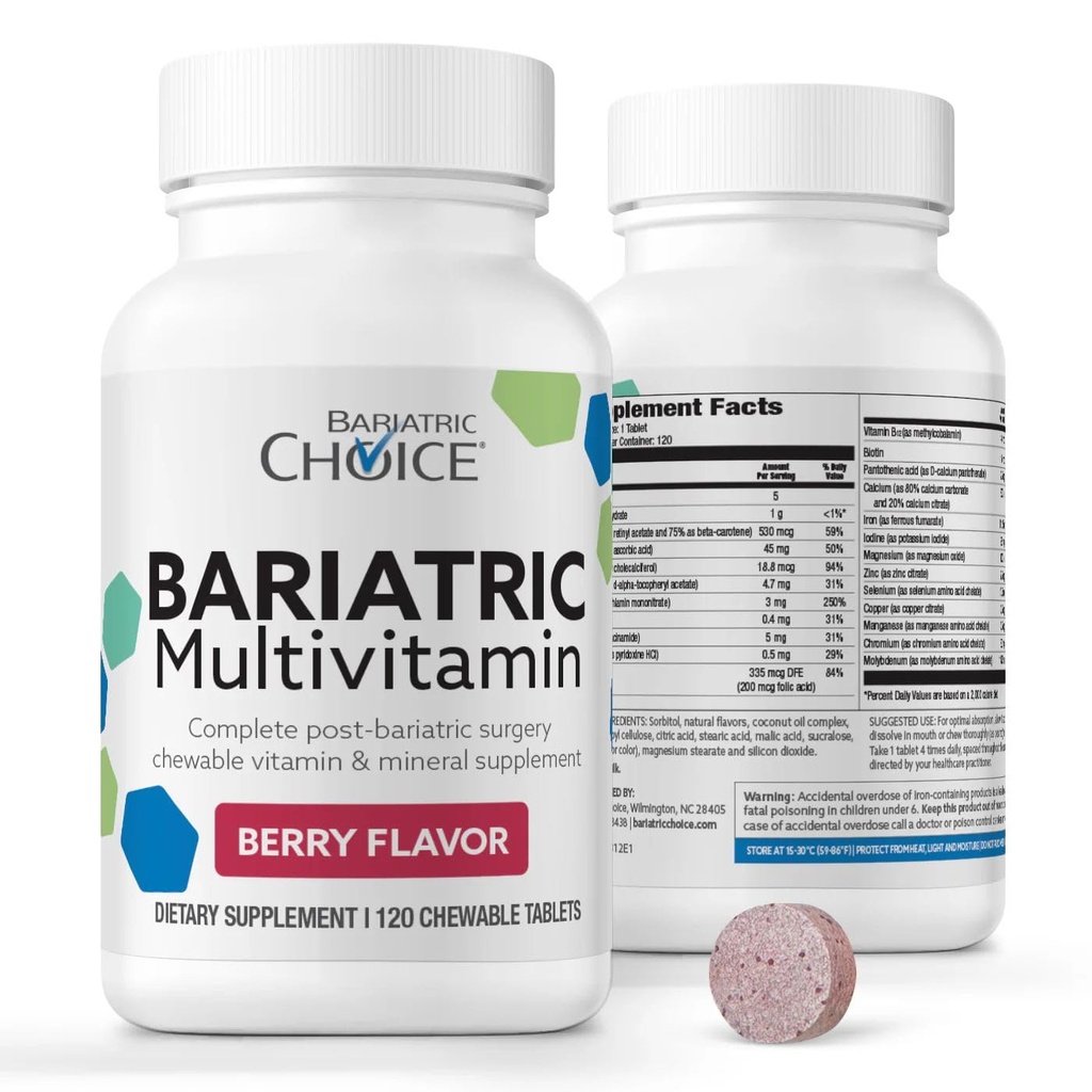 Bariatric Choice My Bariatric Chewable Multivitamiini, jossa on rautaa & 300 mg kalsiumia (120ct)