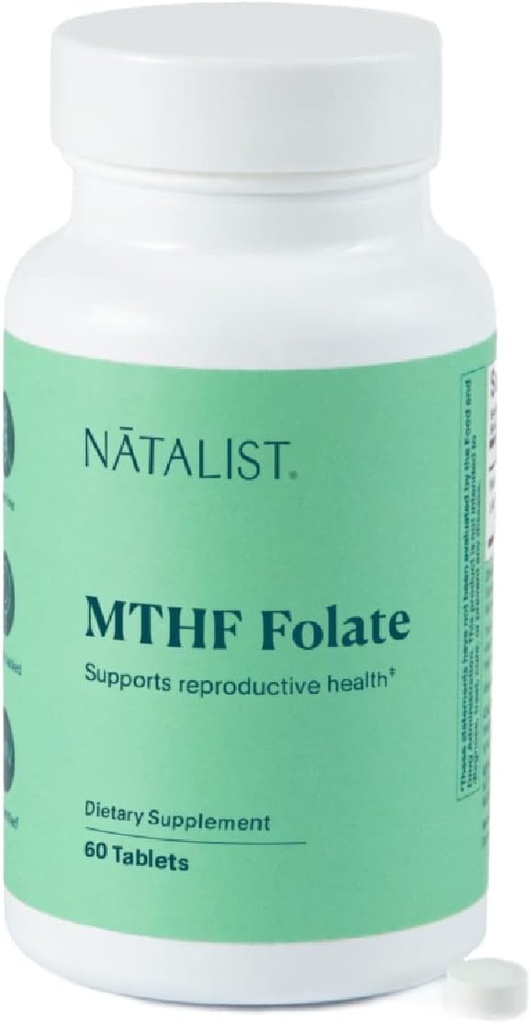 NATALIST MTHF Folate 1000 mcg (L-5-MTHF) Tukee Terveellinen hedelmällisyys & Raskaus naisille - Päivittäinen Folaatti täydentää Lisääntymisterveys & sikiön kehitys - Vegan, Gluteeniton - 60 tablettia
