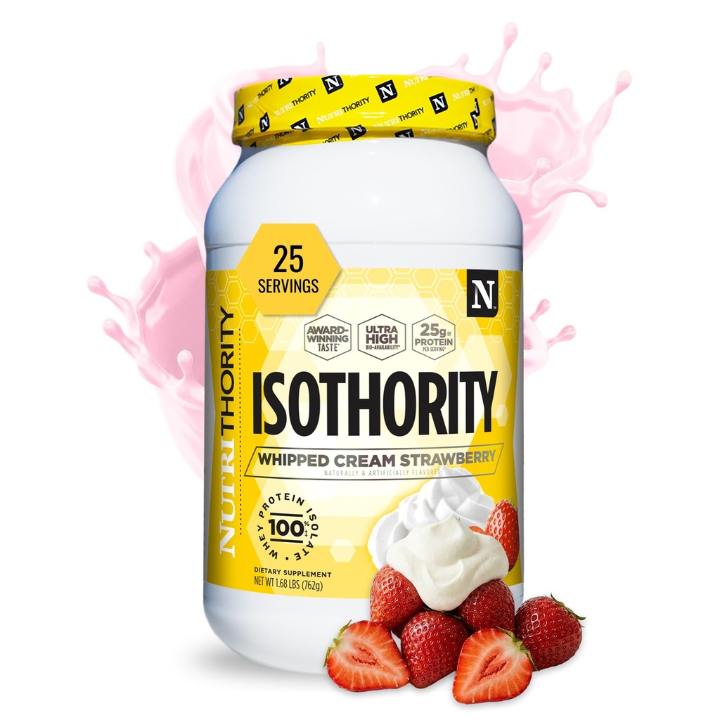 Isotority Whey Protein Isolate, Whippattu Cream Mansikka, 2 lb - Ultra Absorbable Haaraketju Aminohapot (BCAA) Powder 25g per Serving, Low Carb - Rakenna lihas & Kiihkeä Recovery
