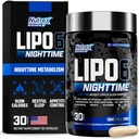 Nutrex Lipo 6 Nighttime Fat Burner | Melatonin Sleep Aid & Weight Loss Diet Pills för män och kvinnor | Night Time Metabolism Booster Appetite Suppressant | 30 portioner (1)