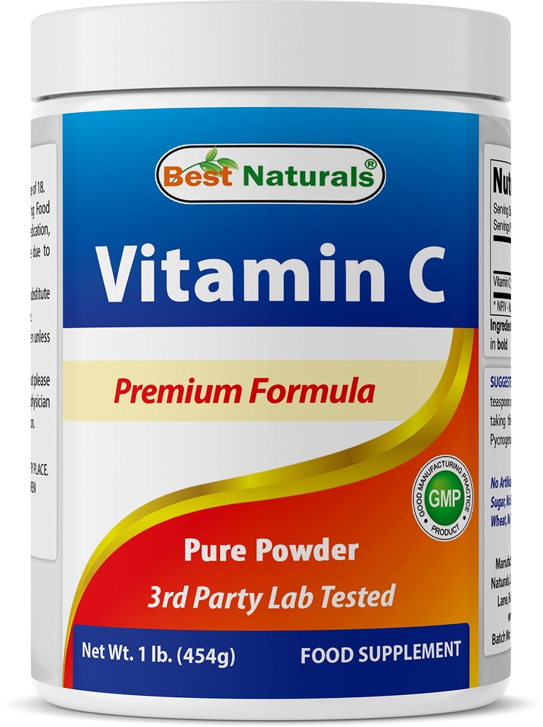 Bästa naturliga 100% ren vitamin C pulver 1 lb (454 Grams) pulver (även kallad askorbinsyra)