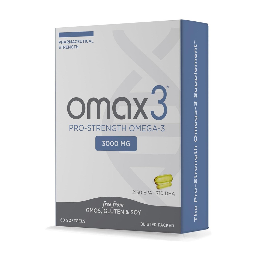 Omax3 Professional Strength Ultra-Pure Omega-3 Fish Oil - 1000 mg - Maksimi nivelten ja lihasten tuki - EPA DHA - NSF Certified - 60 Softgel läpipainopakkaus