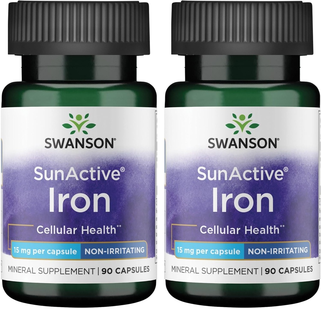Swanson Sunactive Irriterande Iron 15 Milligram 90 kapslar (2 Pack)