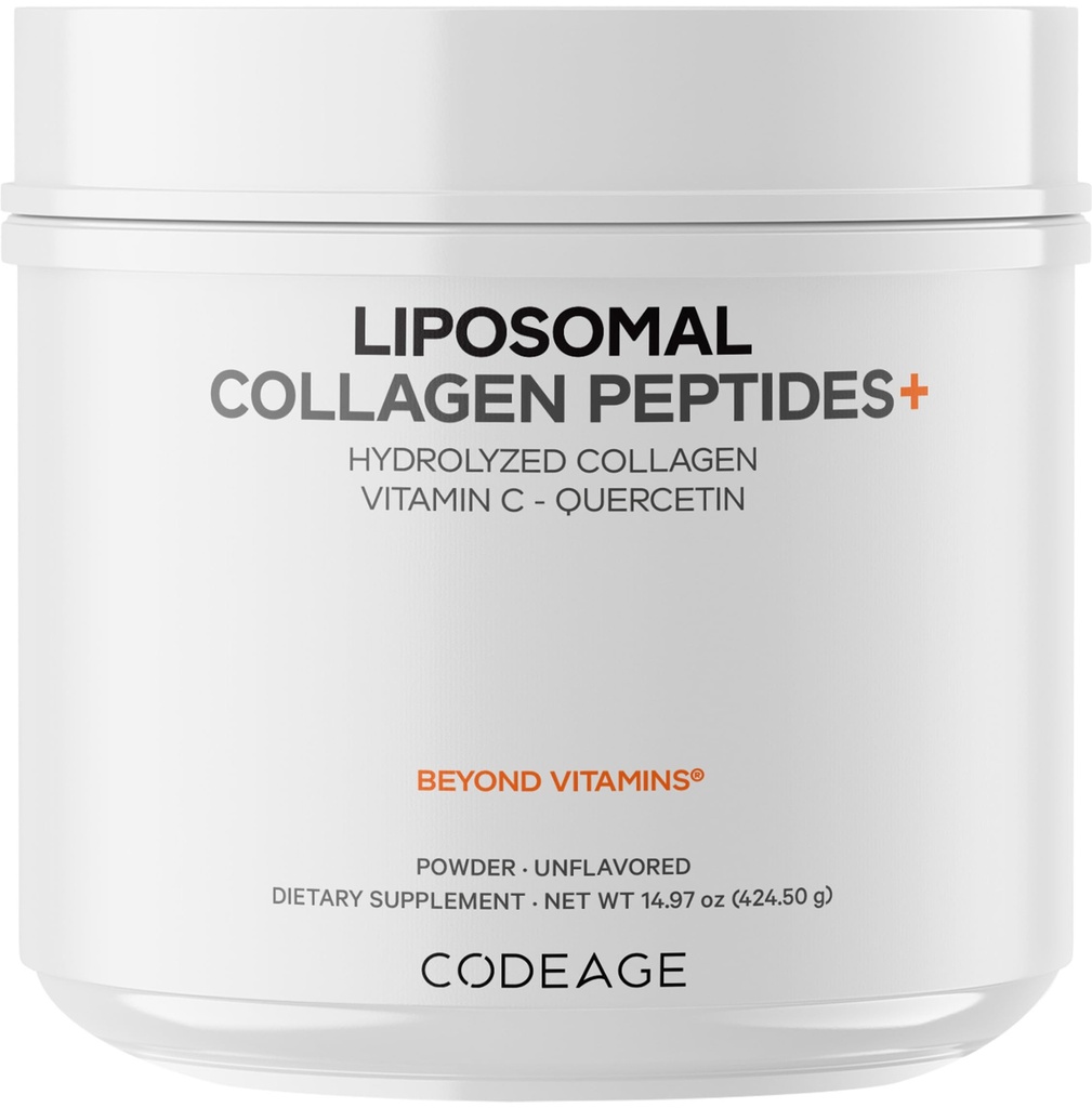 Koodi Liposomal Collagen Peptides Powder + C-vitamiini & Quercetin, fosfolipidikompleksi, Grass-Fed pastöroitu hydrolysoitu kollageeni tyyppi I & III täydennysosa All-in-one, ei-GMO, 14.97 oz