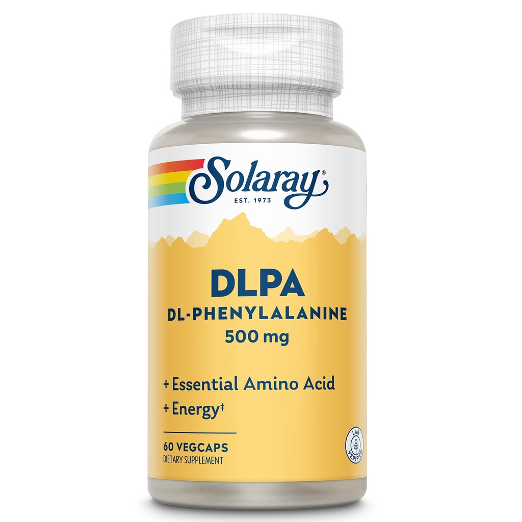 SOLARAY DL- Fenyylialaniini, 500 mg 50- 50 Blend of Essential amino Acids for Neurosystem, Mood & Energy Support 60 VegCaps