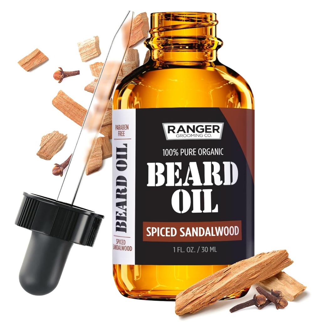 Leven Rose Maustettu Sandalwood parta öljy & Jätä hoitoaine Ranger Grooming Co, 100% Pure Natural Organic for Groomed Beards, Villages, ja Kosteutettu iho 1 oz