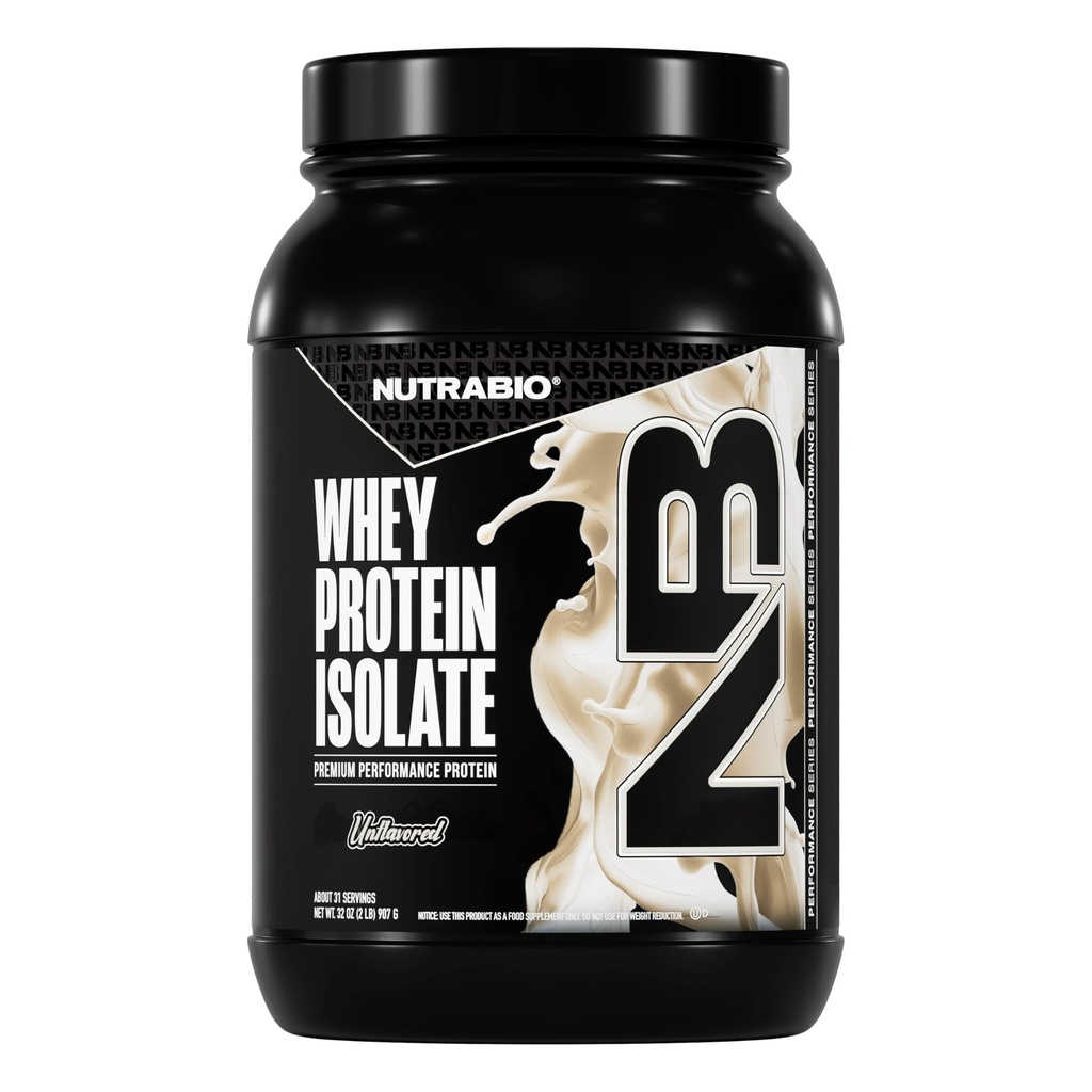 NutraBio 100% Whey Protein Isolate Protein Powder, 25g Protein med komplett Amino Acid Profile, Non-GMO, Soy & Gluten Free, Low Carb, Low Calorie Whey Protein Powder, Raw Unflavored, 2 Lbs