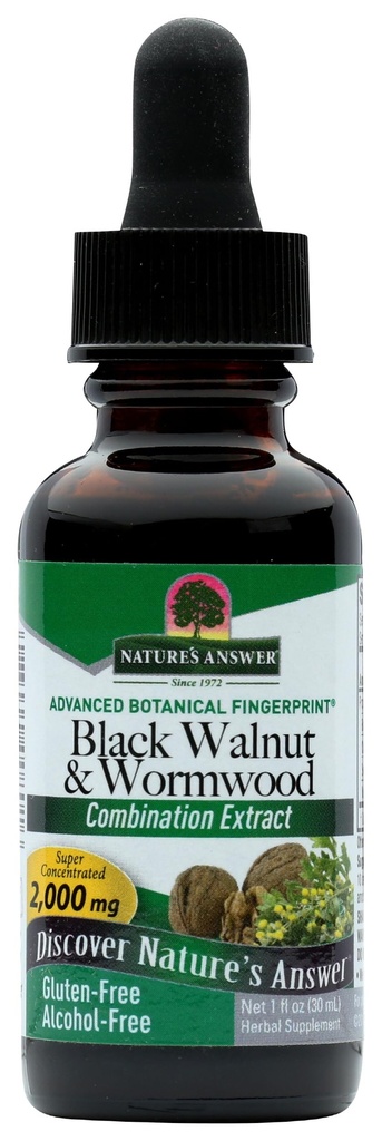 Natures svar Black Walnut och Wormwood 1 oz 30mL 200mg. Extract, Liquid, främjar matsmältning, grönsaksglycerin och renat vatten