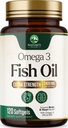 Omega 3 Fish Oil 2400 mg Supplement, kestävästi lähde, Triple Strength Omega-3 Supplement Softgels, Brain Health Support, EPA & DHA Fish Oil Rasvahapot, Gluteeniton & GMO, 120 Softgels