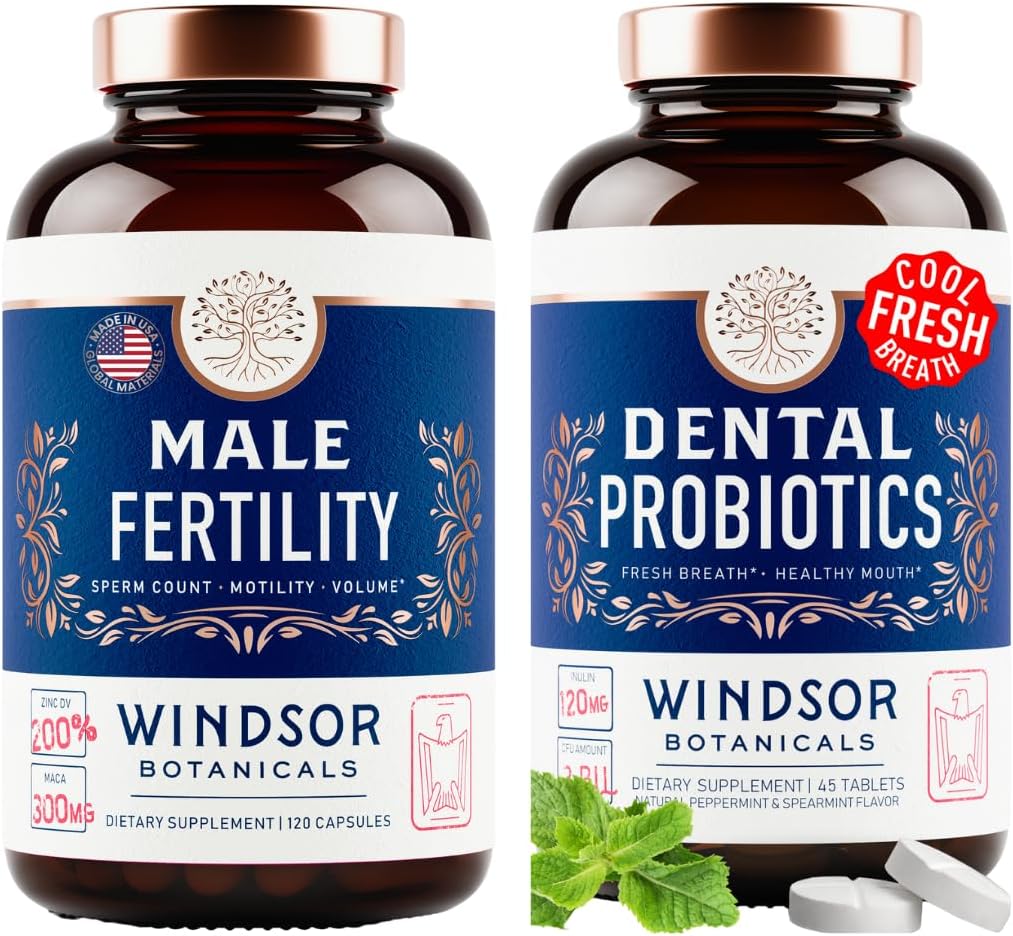 WINDSOR BOTANICALS Male Fertility Supplement och Oral Probiotics for Fresh Breath - Mens Health Bundle