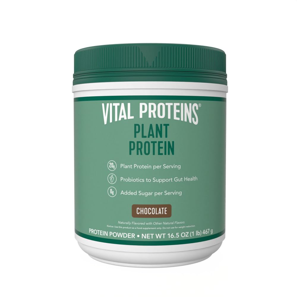 Vital Proteins Proteinpulver - 20g Plant Baserat Protein med Chickpea - 1B CFU Probiotic för Gut Health, No Added Sugar - Chocolate, 16,5 oz