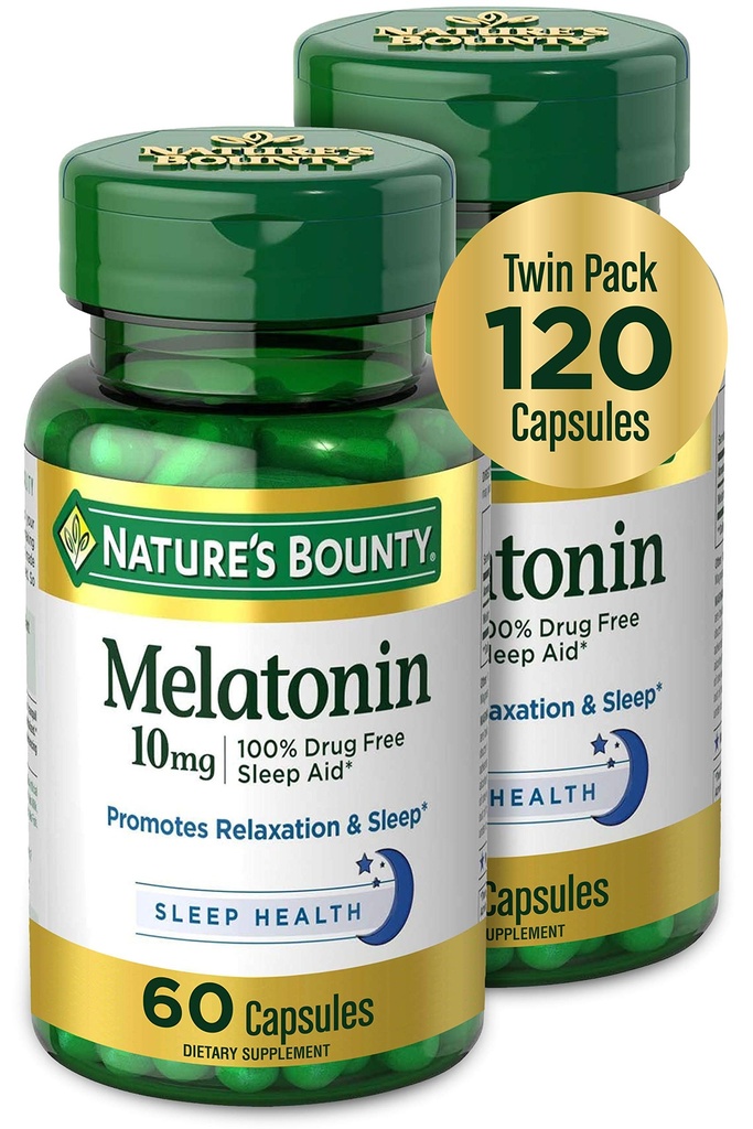 Nature's Bounty Melatoniini, Edistää rentoutumista ja uniterveyttä, 10mg, kapselit, 60 Ct (2 pakkaus)