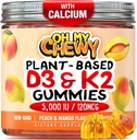 Center-Filled D3-vitamiini K2 Gummies - Lapset, Teini-ikäiset ja aikuiset - Supplement for Healthy hampaiden, luun, energian ja immuniteetin - 5000 IU D3, 120 mikrog K2(MK-7), 120 mg kalsium - Vegan & non-GMO - 60