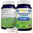 aSquared Nutrition Magnesium Citrate 833mg täydennysosa - 200 kapselia - Max Strength Vegan Mag Citrate Powder pillereitä tukemaan puhdasta toimintaa lihakset, sydän ja luut - auttaa lisäämään energiaa