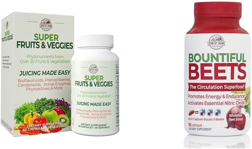 MAATILAT Superhedelmät Kasvikset Antioksidantti Immuunien energia Ruoansulatuskanavan kapselit + Bountiful Beets Typpioksidin verenkierto Immuunikapselit Bundle, 30 + 90 Tarjoilut
