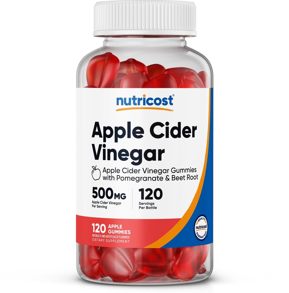 Nutricost Apple Siideri Viinietikka 500 mg, 120 Gummies, Apple Maustettu - Gluteeniton, Ei GMO, Ei maissisiirappi