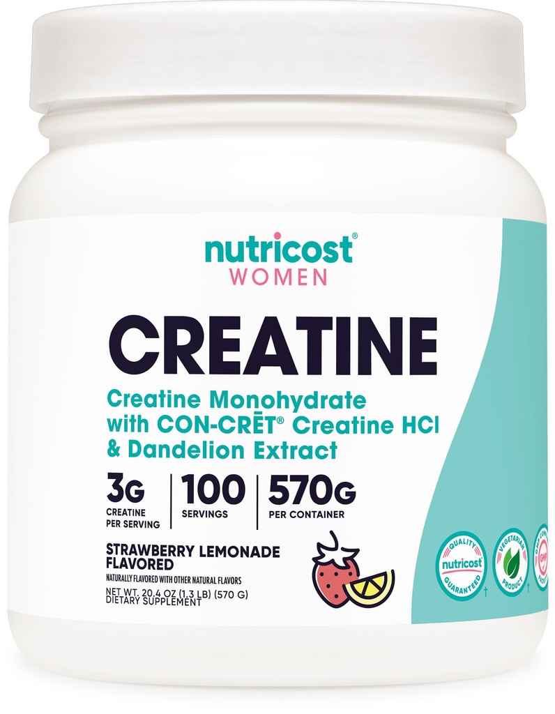 Nutricost Creatiini Monohydraatti Powder for Women, Micronized, Strawberry Lemonade, 100 Tarjoilut - Kasvisruokaa, Ei-GMO, Gluteenittomat