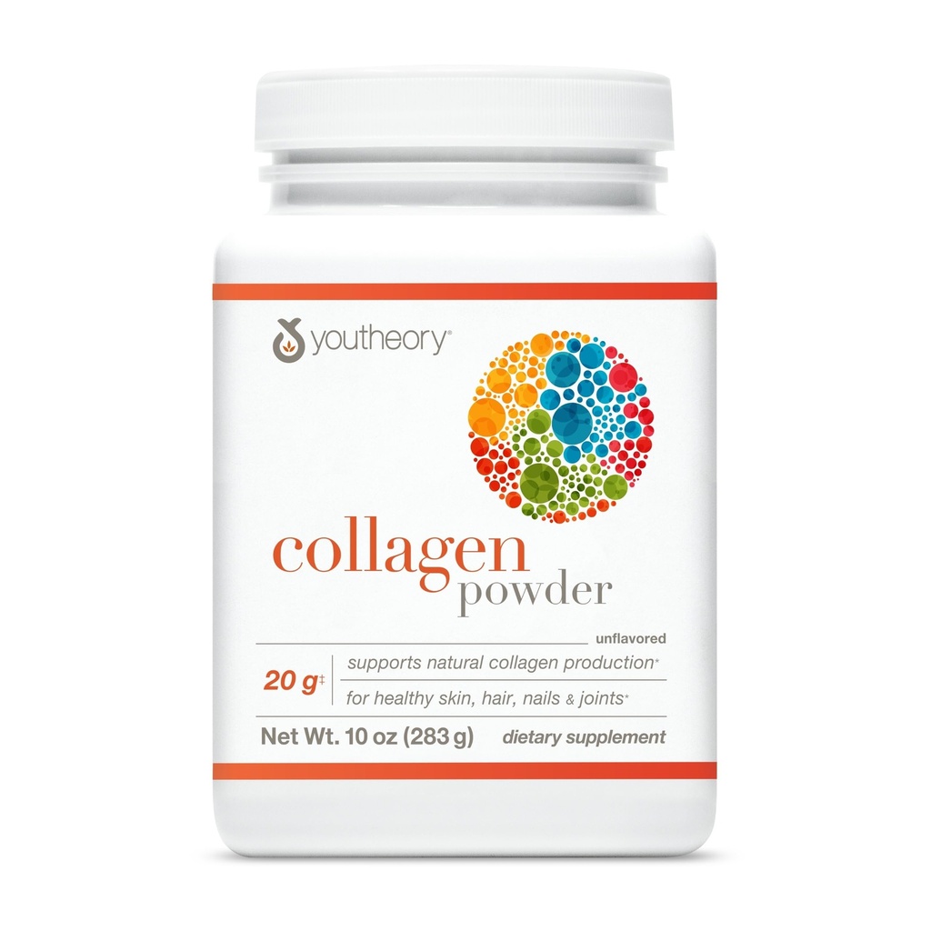 Youtheory Collagen Powder - kanssa Aminohapot, mineraalit, C-vitamiini & B7 (Biotin) - Tukee terveet luut, lihakset, hiukset, kynnet, iho & nivelet* - Hydrolysoitu - makuamaton - 10 oz (10 tarjoilua)