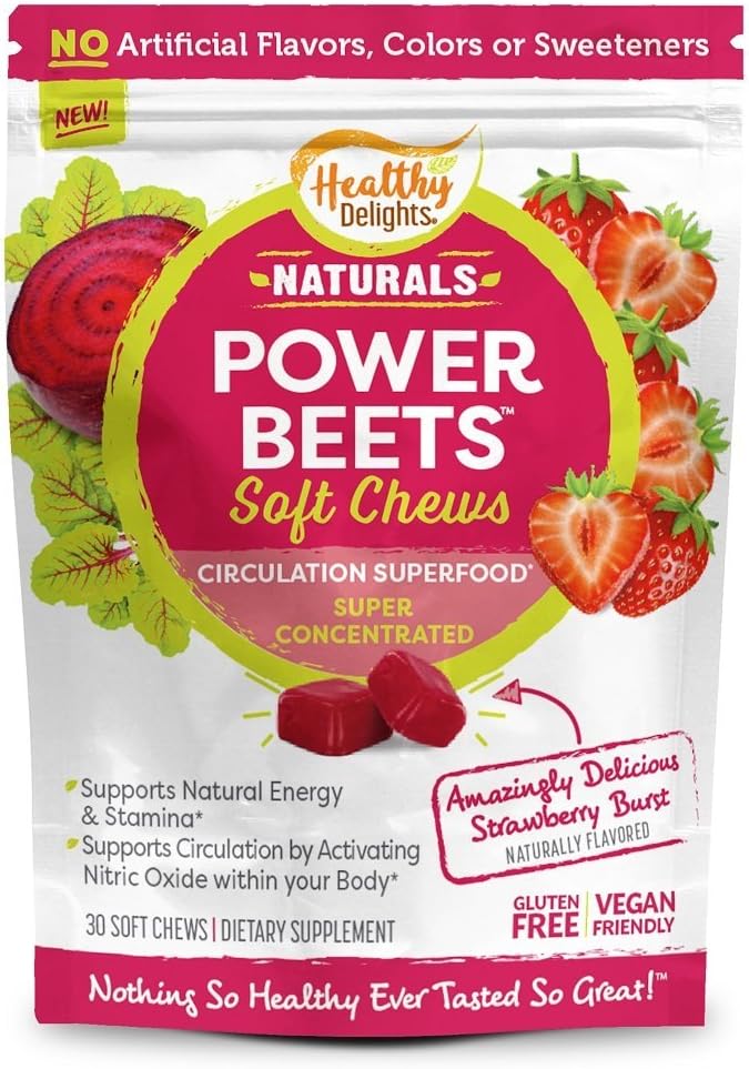 Terveelliset ilot Naturals Power Beets Soft Chews, herkullinen mansikka Burst, väkevä Superfood täydentää, Tukee kiertoa, Natural Energy & Stamina, 30 kreivi