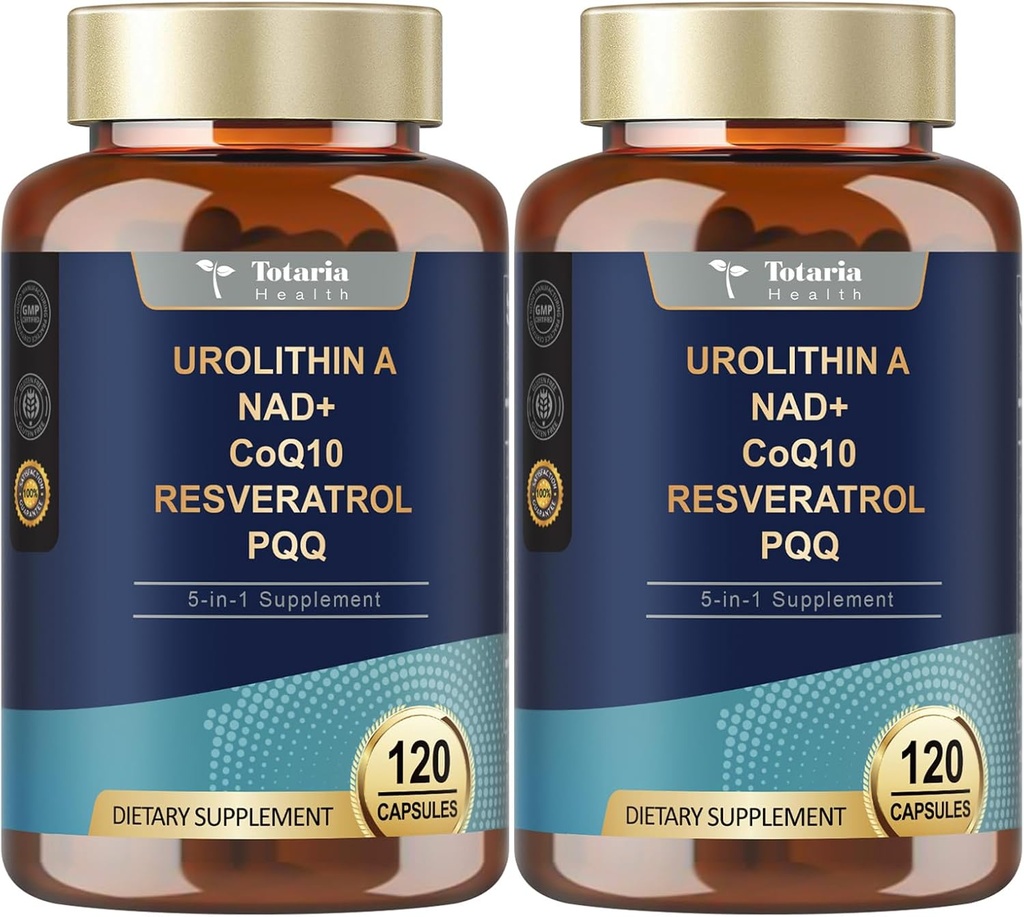 Totaria Urolithin A Supplement 1000mg med NAD,CoQ10,Supplement för kvinnor 120 Softgels för Muscle Energy Antioxidants (Pack av 2)