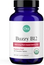 Ora Ora Organic Vitamin B12 1500mcg - Växtbaserad metylkobalamin för vuxna - Naturlig Stimulantfri energi, Raspberry smak tuggbara tabletter, ingen extra socker - 30 tabletter