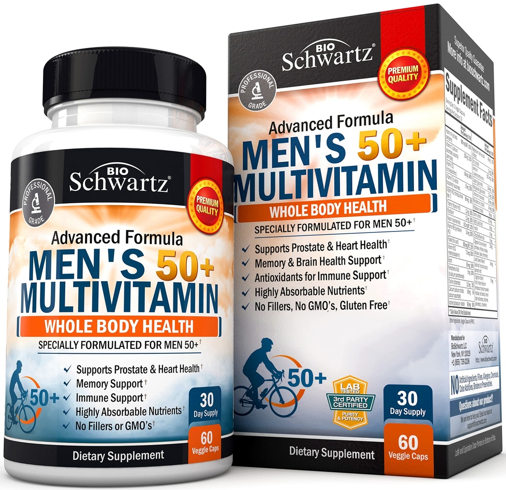 Kerran päivässä Multivitamiini miesten 50 ja Over - Supplement for Heart Health Support - kanssa Sinkki, A, B, C, D3, E-vitamiinit - Muistin ja aivojen terveys tuki - Suunniteltu koko kehon terveys - 60