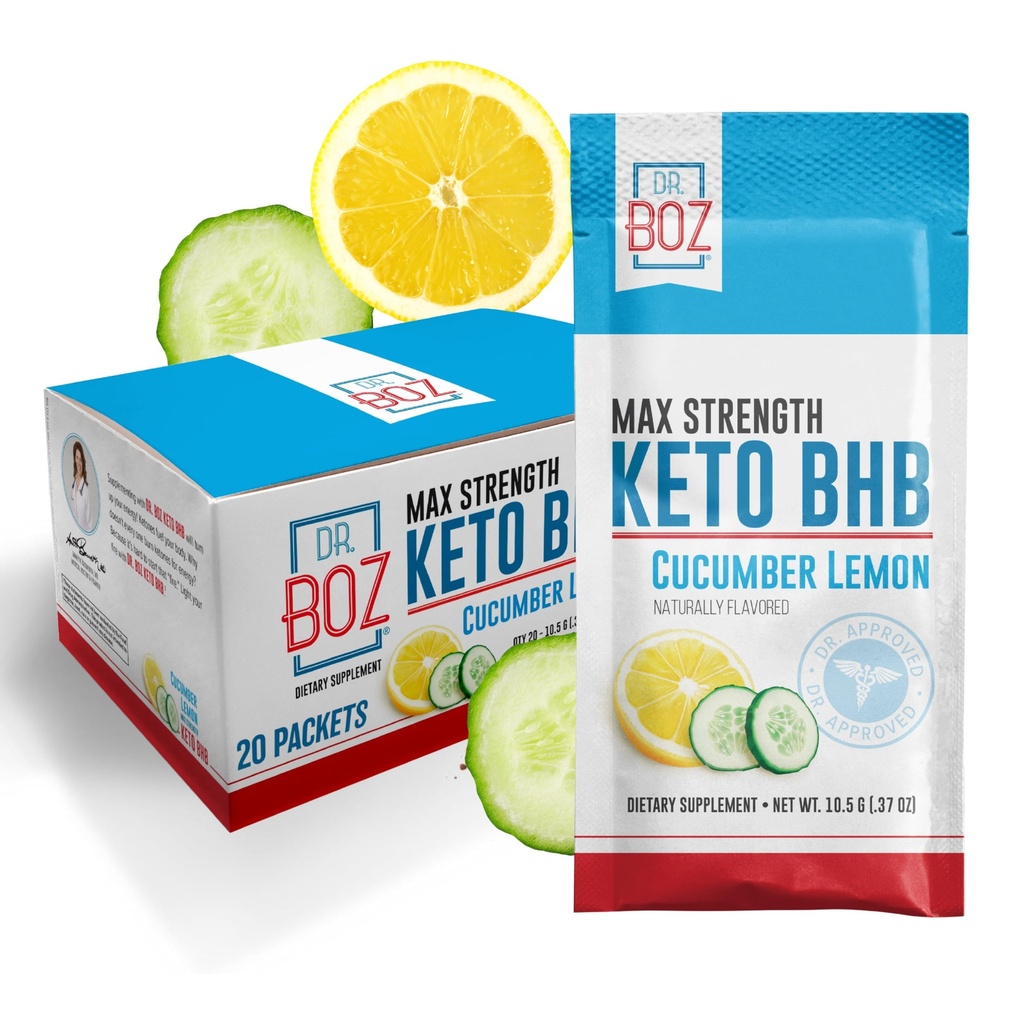 Tohtori Boz - Keto BHB Powder - Cucumber Lemon, 20 Packets - Ketones Drink - Lisätä energiaa ja vähentää Cravings - Max Strength Dietary Supplement - Quality Tested - Made in USA - 10,90oz (310g)