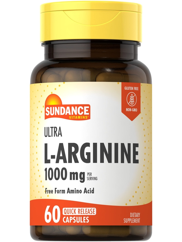 Sundance L-Arginine 1000mg kapslar | 60 greve | Gratis formulär Amino syra tillägg | Icke-GMO och Gluten fri tillägg