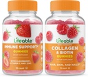 Livlig immunstöd + Collagen & Biotin, Gummies Bundle - Great Tasting, Vitamin Supplement, Gluten Free, GMO Free, Chewable Gummy