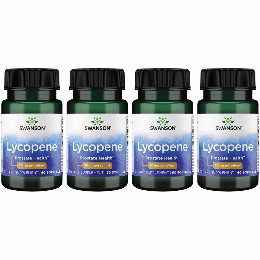 Swanson Lycopene - Natural Supplement Promoting Prostate Health, Heart Health, & Tukee Verenpaine normaalin alueella - Miesten terveys täydentää - (60 Softgels) 4 Pack