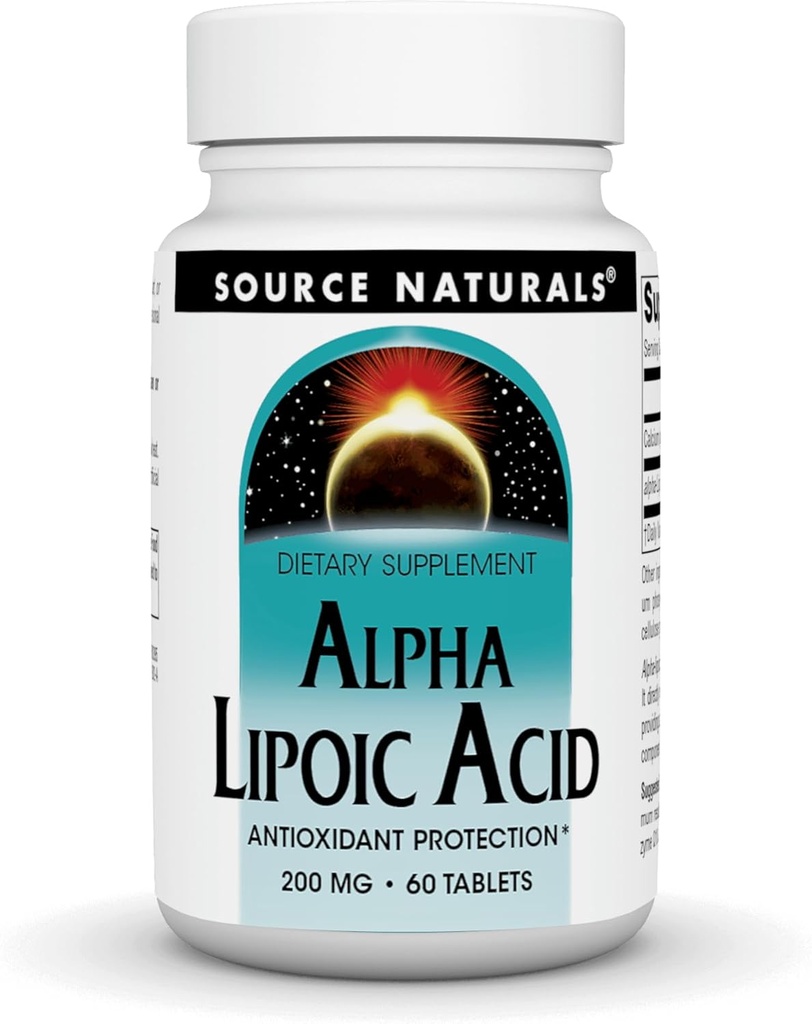 Source Naturals Alpha Lipoic Acid 200 mg tukee terveellistä sokeriaineenvaihduntaa, maksan toiminta & energiantuotanto - 60 tablettia